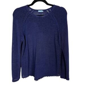 J McLaughlin Medium M Blue Loop Stitch Raglan Long Sleeve Sweater Cotton Blend